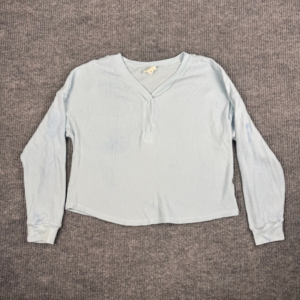 a.n.a Waffle Knit Top Womens L Thermal Long Sleeve Coastal Soft Girl Lounge